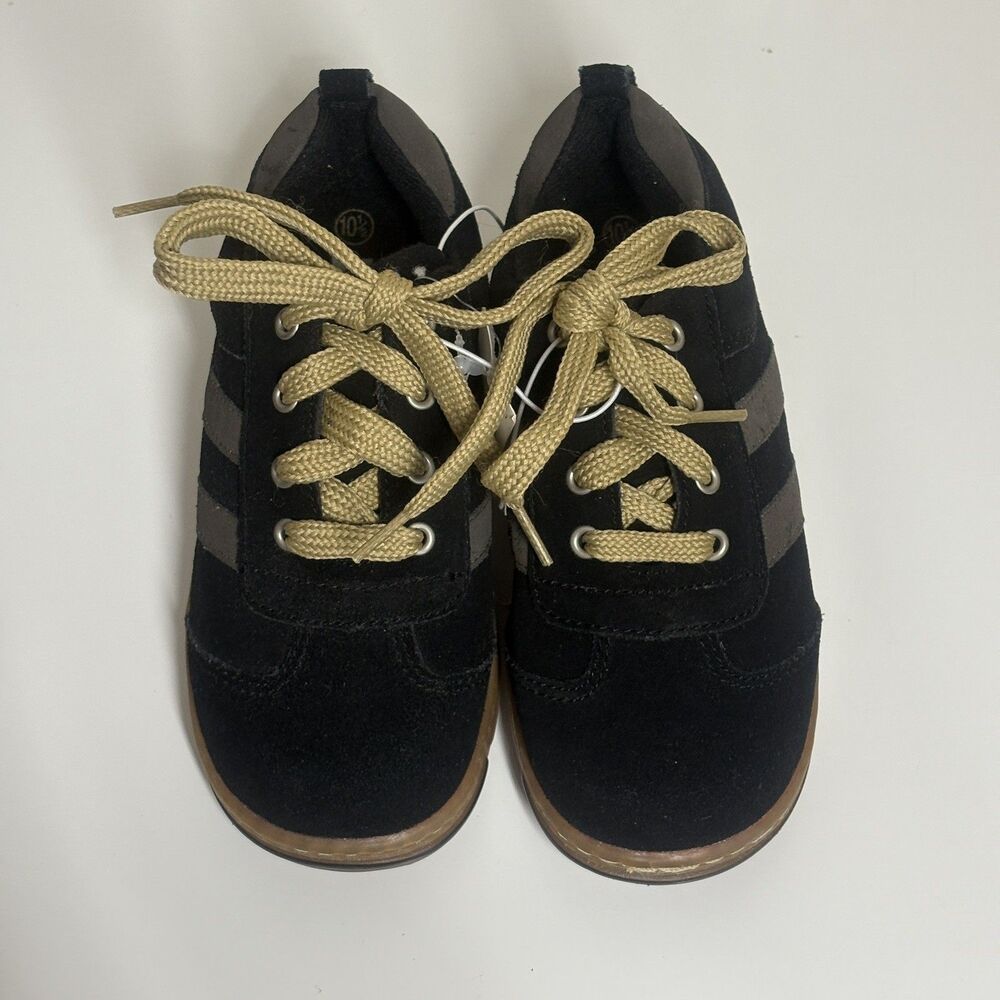 Vintage Y2K NWT Suede Sneakers Boys Size 10.5 Black Tan Stripe Skater Retro